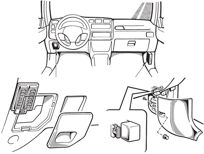 Toyota RAV4 (XA10; 1994-2000): Localização da caixa de fusíveis