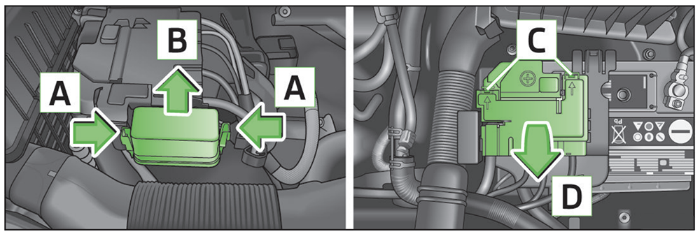Skoda Fabia (Type 5J; 2011-2014): Localização da caixa de fusíveis