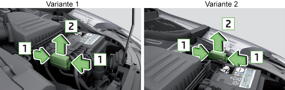 Skoda Rapid (2012-2014): Localização da caixa de fusíveis