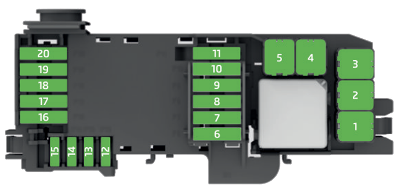 Skoda Rapid (2015-2018): Diagrama de fusíveis