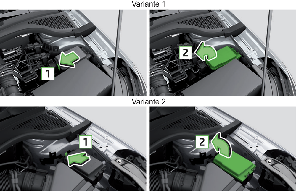 Skoda Rapid (2015-2018): Localização da caixa de fusíveis