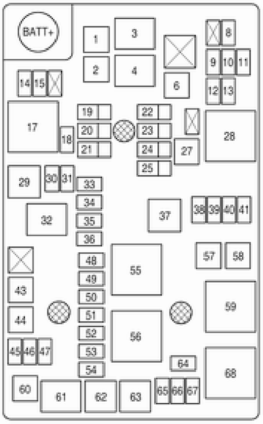 Chevrolet Aveo (T300; 2012-2016): Diagrama de fusíveis