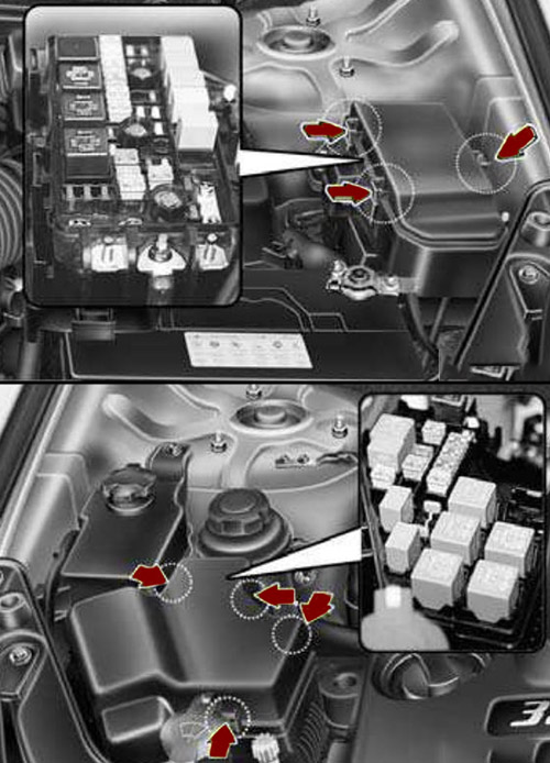 Hyundai Veracruz (2007-2011): Localização da caixa de fusíveis