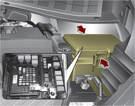 Kia Sportage (2016-2018): Localização da caixa de fusíveis