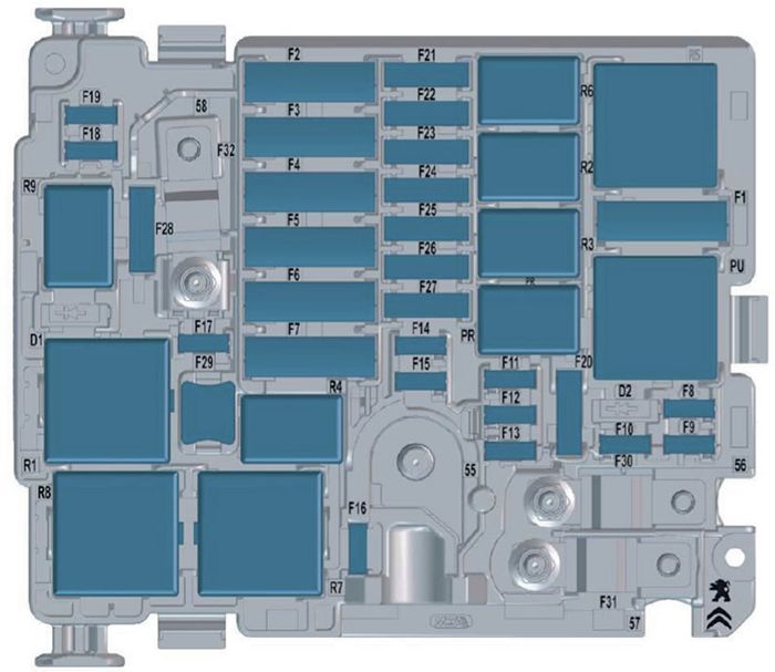 Peugeot 208 (2020-2024): Diagrama de fusíveis