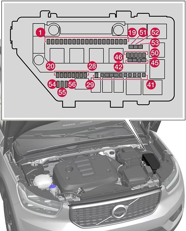 Volvo XC40 (2023-2024): Diagrama de fusíveis